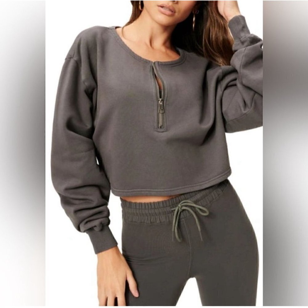 NWT Good American Essentials Gray Collarless Half Zip Sweatshirt - Size 6 (3XL)